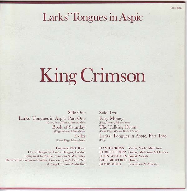Back Cover, King Crimson - Larks' Tongues In Aspic
